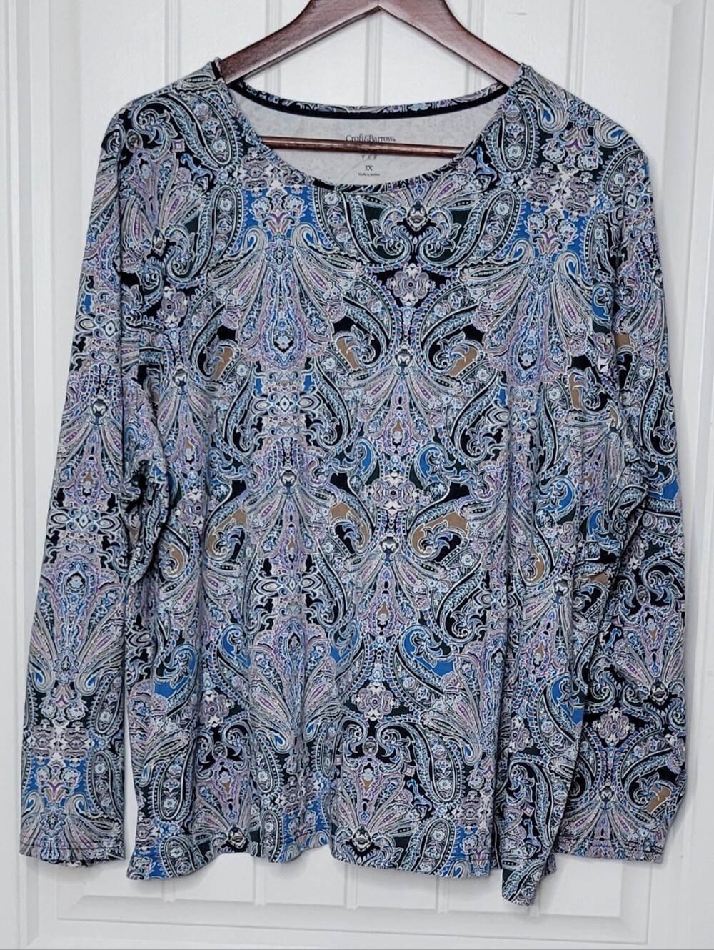 Croft And Barrow Paisley Long-Sleeve Women's Top in Blue and Black